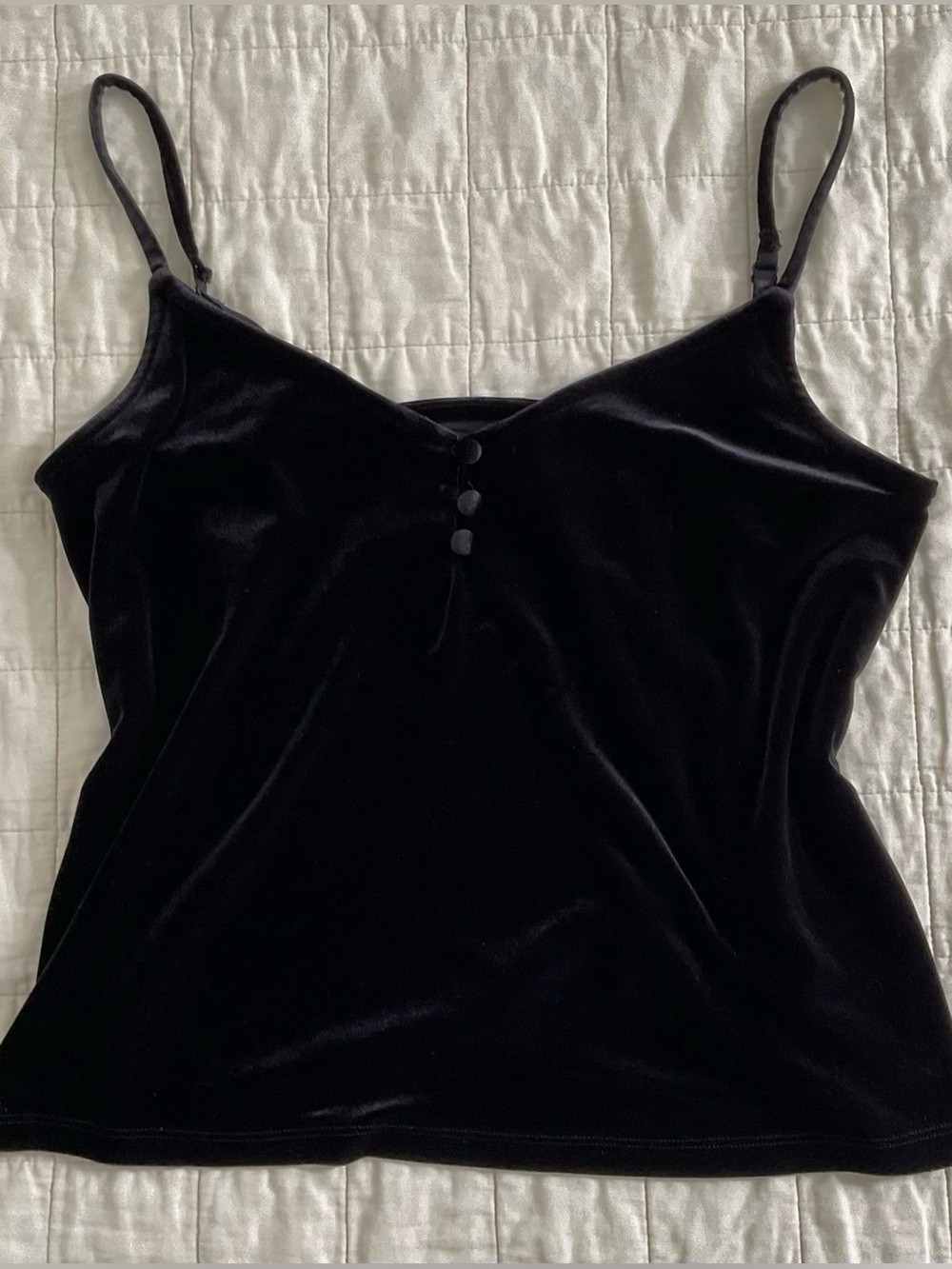Nordstrom Black Velvet V-neck Adjustable Strap Cami Blouse with Button Details